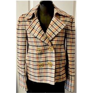 Marc Jacobs LIKE NEW Wool Fitted Pea Coat Plaid Stripe Jacket Size Small 2-4